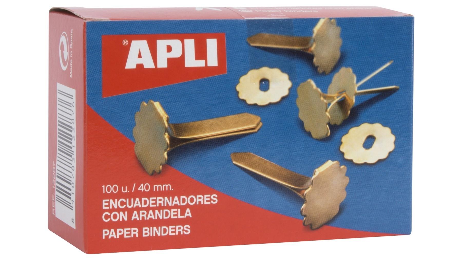 CAJA 100 ENCUADERNADORES METALICOS CON ARANDELA 40MM APLI 12287