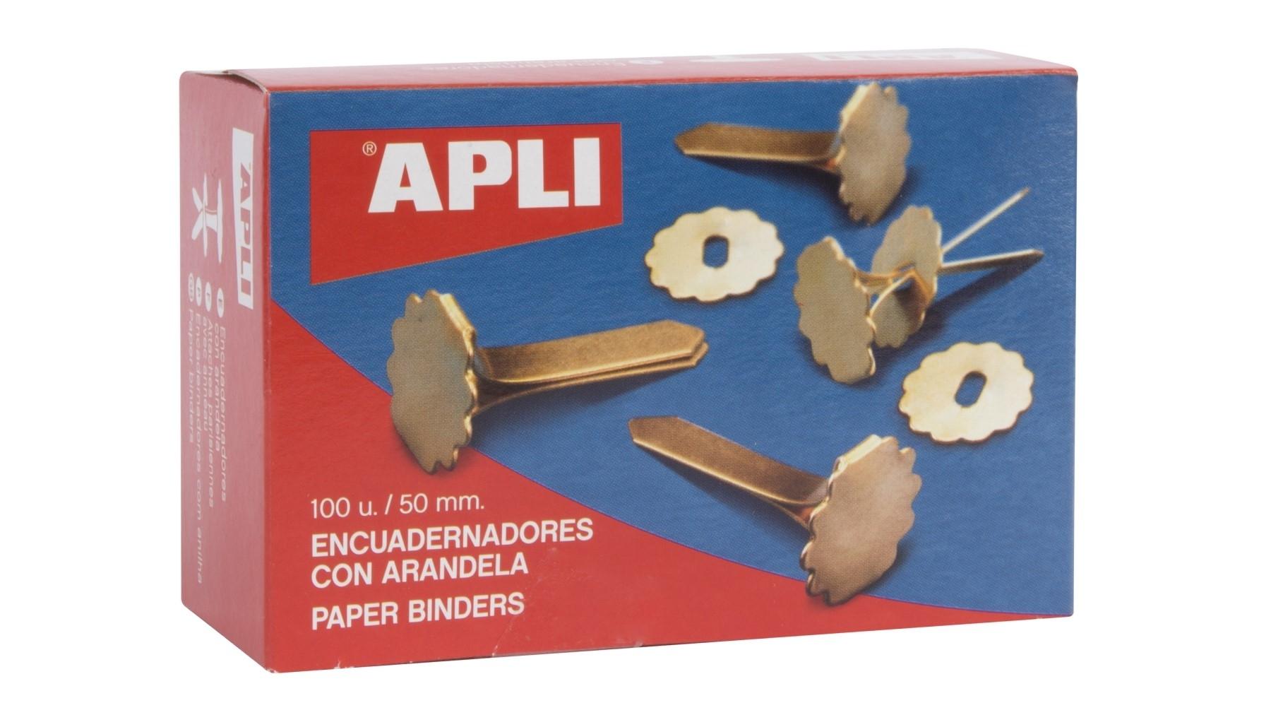 CAJA 100 ENCUADERNADORES METALICOS CON ARANDELA 50MM APLI 12288