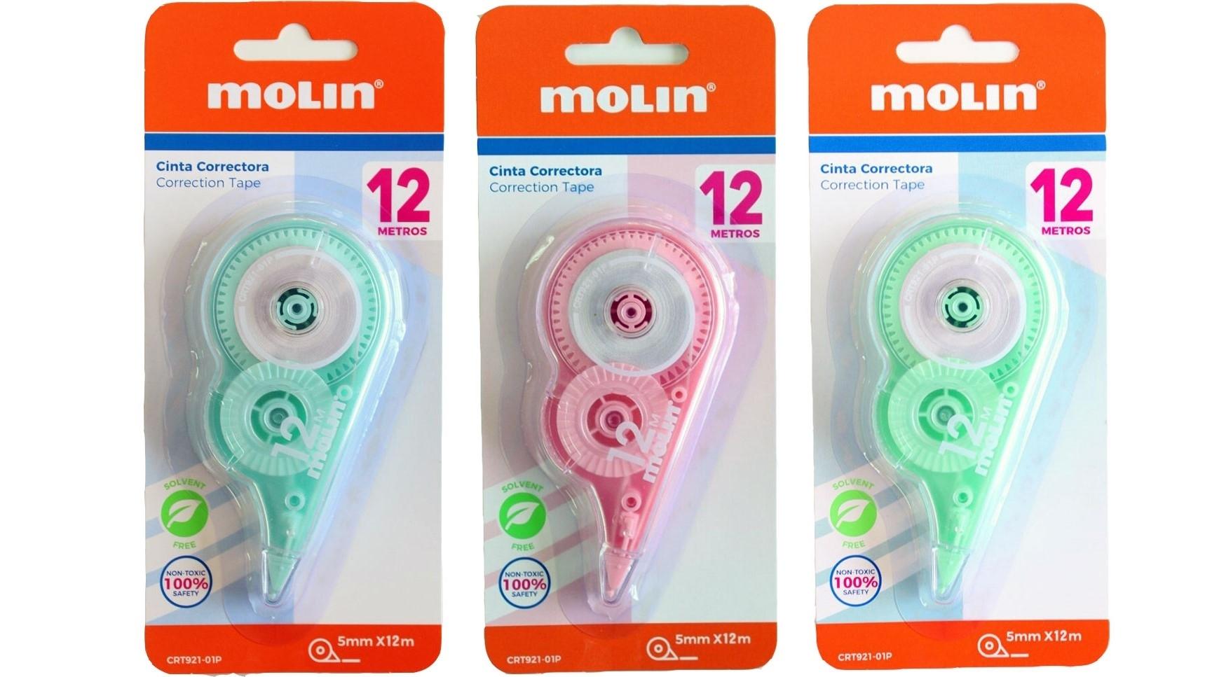 CINTA CORRECTORA MOLIN 5MMX12M COLORES PASTEL SURTIDOS