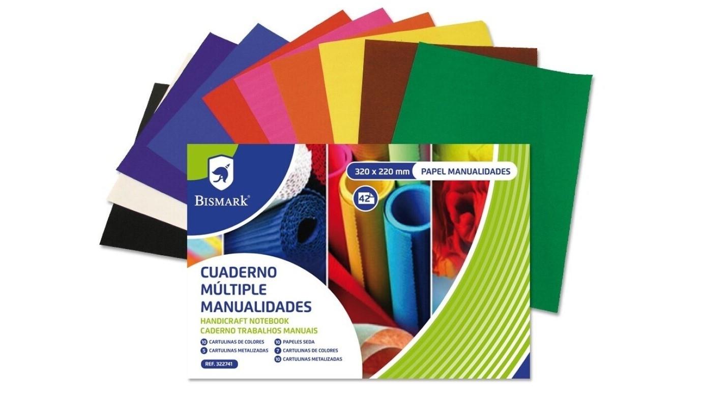 BLOC MANUALIDADES MULTIPLES BISMARK 42 HOJAS SURTIDAS (10 CARTULINA, 10 CHAROL, 10 SEDA, 7 CELOFAN Y 5 CARTULINA METALIZADA)