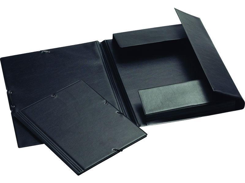 CARPETA FOLIO GOMAS CON 3 SOLAPAS FORRADA PVC NEGRO DISPLAST