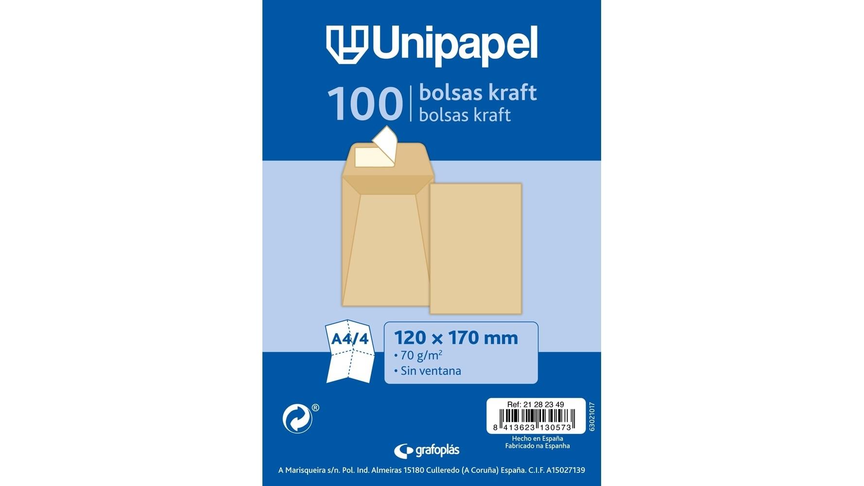 PAQUETE 100 BOLSAS KRAFT JORNAL 120X170 UNIPAPEL