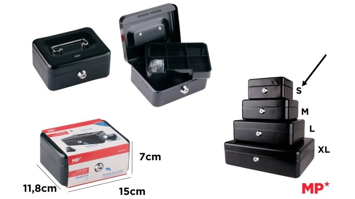 CAJA CAUDALES MP TAMAÑO L 247X168X80 MM CON PORTAMONEDAS COLOR NEGRO