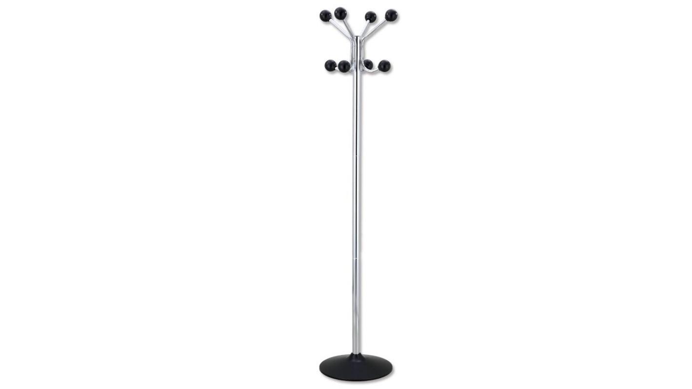PERCHERO METALICO PIE BISMARK 8 COLGADORES ACERO CROMADO 177 X 38 CM