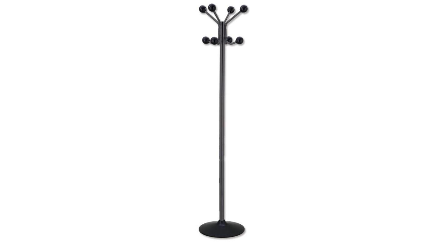 PERCHERO METALICO PIE BISMARK 8 COLGADORES ACERO NEGRO 177 X 38 CM