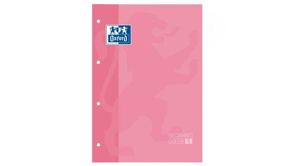 RECAMBIO COLOR 1 OXFORD DIN A4 80 HOJAS 90 GR CUADROS 5 MM 4 TALADROS COLOR ROSA CHICLE