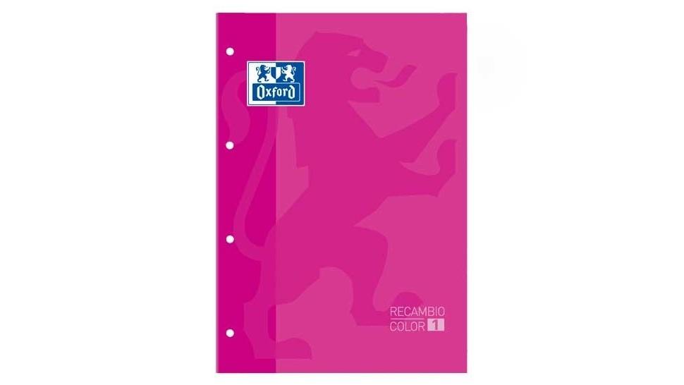 RECAMBIO COLOR 1 OXFORD DIN A4 80 HOJAS 90 GR CUADROS 5 MM 4 TALADROS COLOR FUCSIA