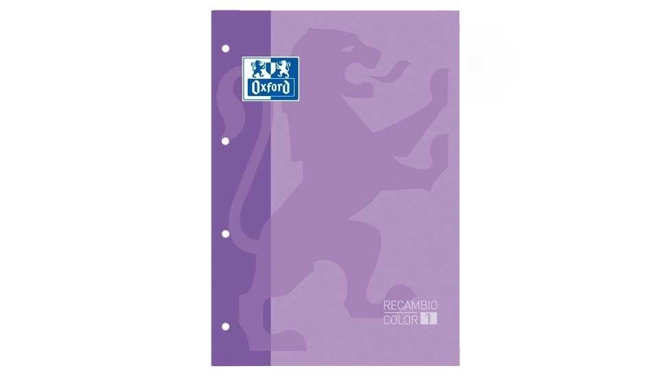 RECAMBIO COLOR 1 OXFORD DIN A4 80 HOJAS 90 GR CUADROS 5 MM 4 TALADROS COLOR MALVA