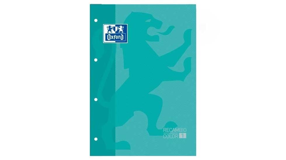 RECAMBIO COLOR 1 OXFORD DIN A4 80 HOJAS 90 GR CUADROS 5 MM 4 TALADROS COLOR ICE MINT