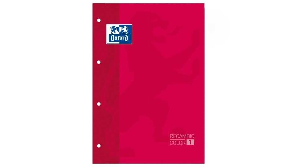 RECAMBIO COLOR 1 OXFORD DIN A4 80 HOJAS 90 GR CUADROS 5 MM 4 TALADROS COLOR ROJO