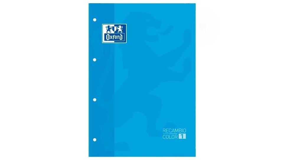 RECAMBIO COLOR 1 OXFORD DIN A4 80 HOJAS 90 GR CUADROS 5 MM 4 TALADROS COLOR TURQUESA