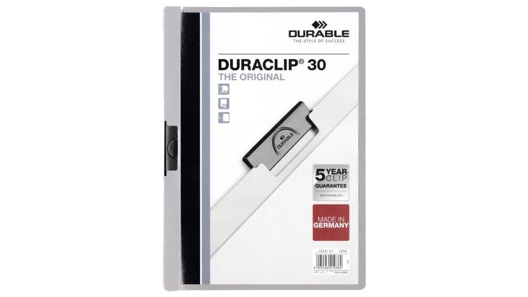 CARPETA DOSSIER CON PINZA LATERAL DURACLIP DURABLE ESTRECHO 30 HOJAS COLOR GRIS