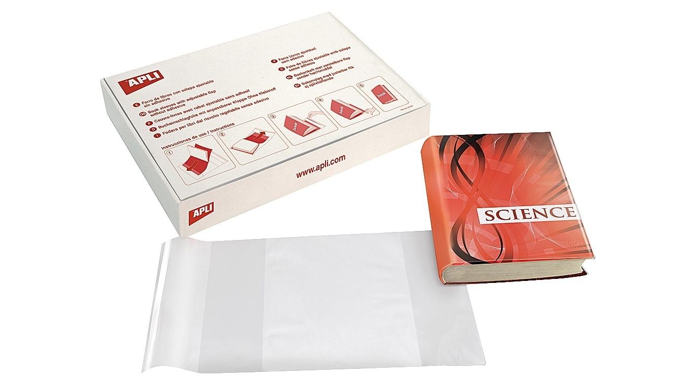 CAJA 100 FORRALIBROS 29 CM CON SOLAPA AJUSTABLE ADHESIVA APLI 12280