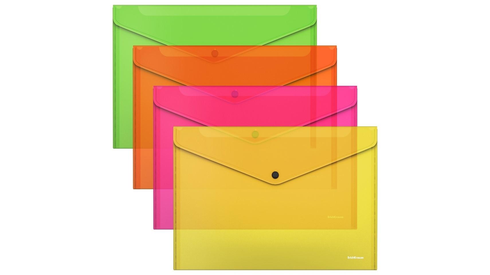 DOSSIER SOBRE BROCHE ERICHKRAUSE DIN A4 POLIPROPILENO TRANSLUCIDO COLORES NEON SURTIDOS