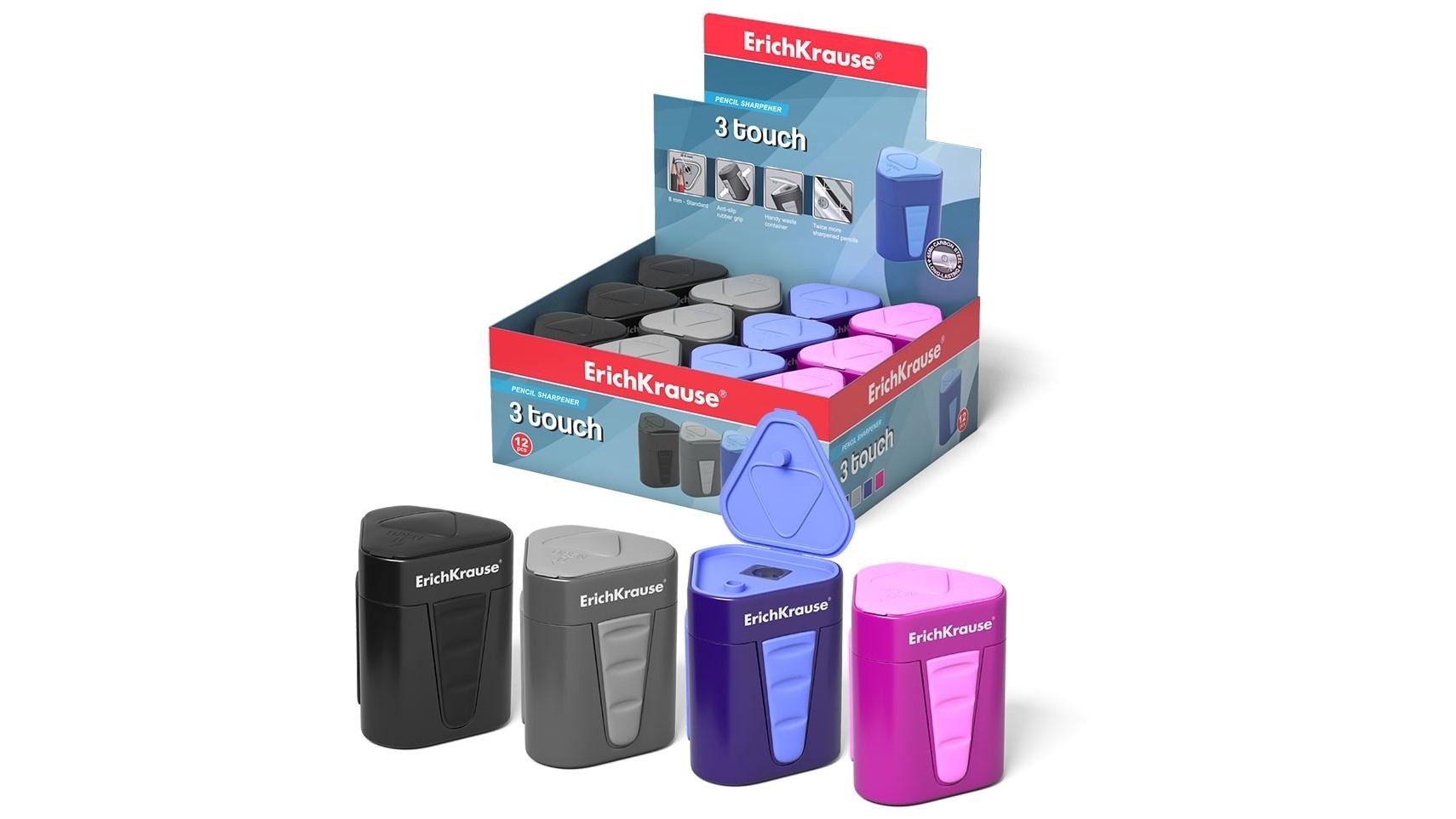 SACAPUNTAS PLASTICO CON DEPOSITO TRIANGULAR ERICHKRAUSE 3-TOUCH COLORES SURTIDOS