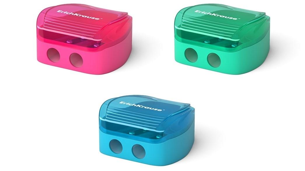 SACAPUNTAS DOBLE PLASTICO CON DEPOSITO ERICHKRAUSE DUO COLORES SURTIDOS