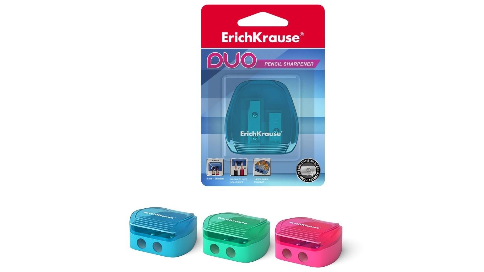BLISTER SACAPUNTAS DOBLE PLASTICO CON DEPOSITO ERICHKRAUSE DUO COLORES SURTIDOS