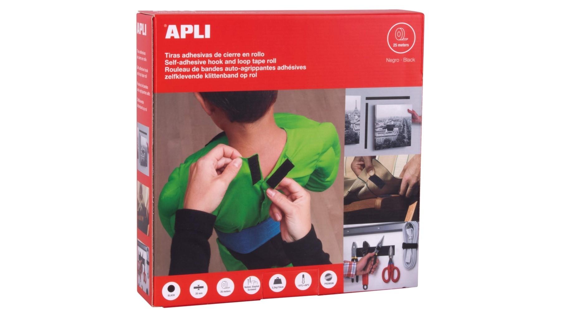 ROLLO CINTA CIERRE VELCRO ADHESIVO 20 MM X 25M COLOR NEGRO APLI 17018
