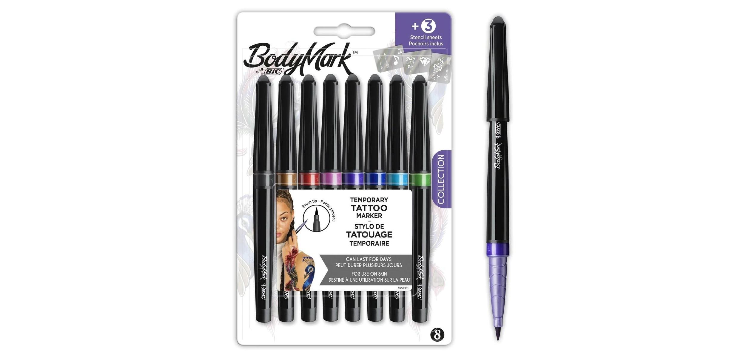BLISTER 8 ROTULADORES BIC BODYMARK TATUAJES TEMPORALES COLORES SURTIDOS + 3 PLANTILLAS