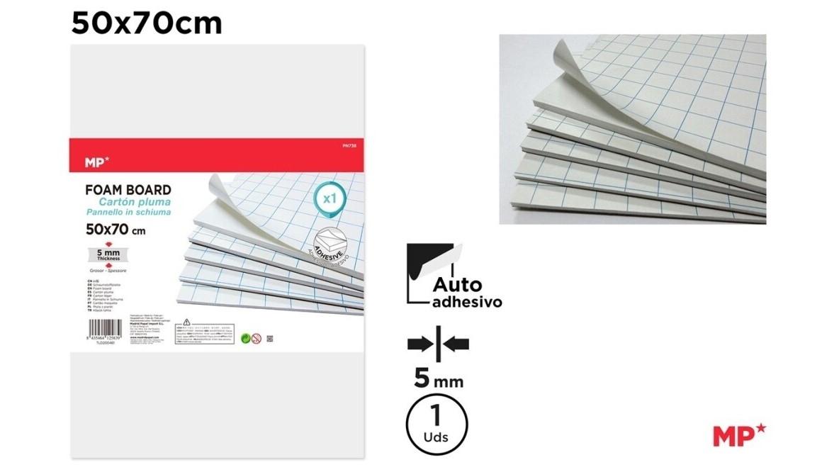 CARTON PLUMA ADHESIVO 50X70 CM ESPESOR 5 MM COLOR BLANCO