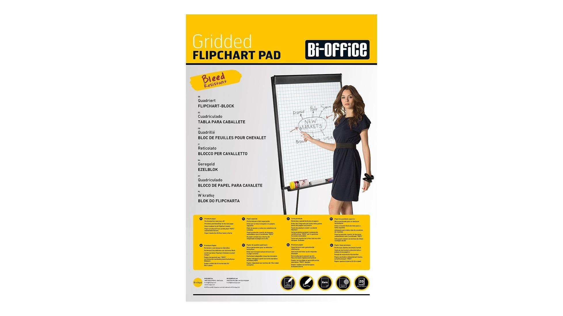 BLOC PAPEL 20 HOJAS PIZARRA CABALLETE 65X98CM CUADRICULA BI-OFFICE