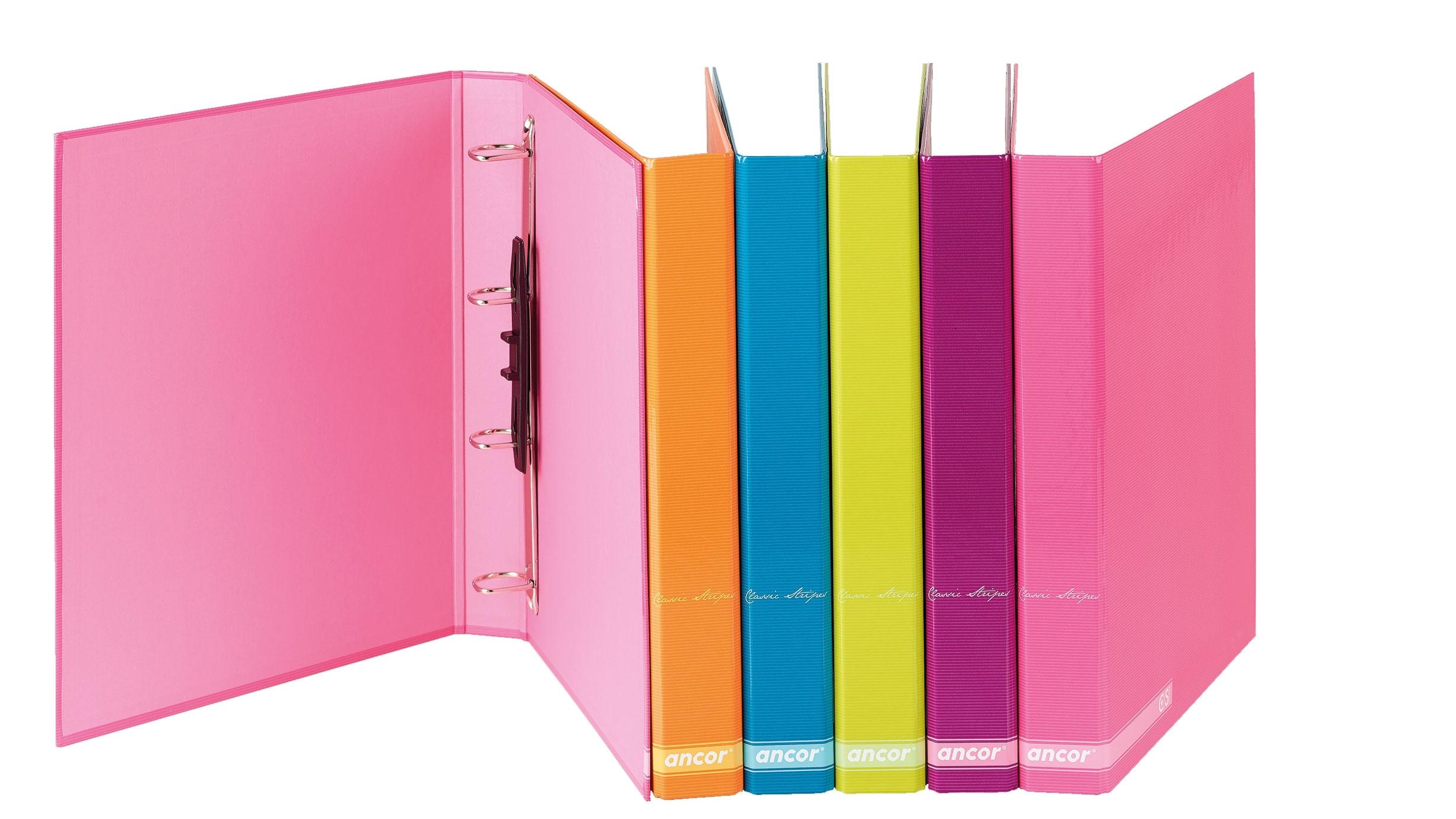 CARPETA 4 ANILLAS 25 MM A4 ANCOR CLASSIC STRIPES COLOR VERDE FLUOR LISO