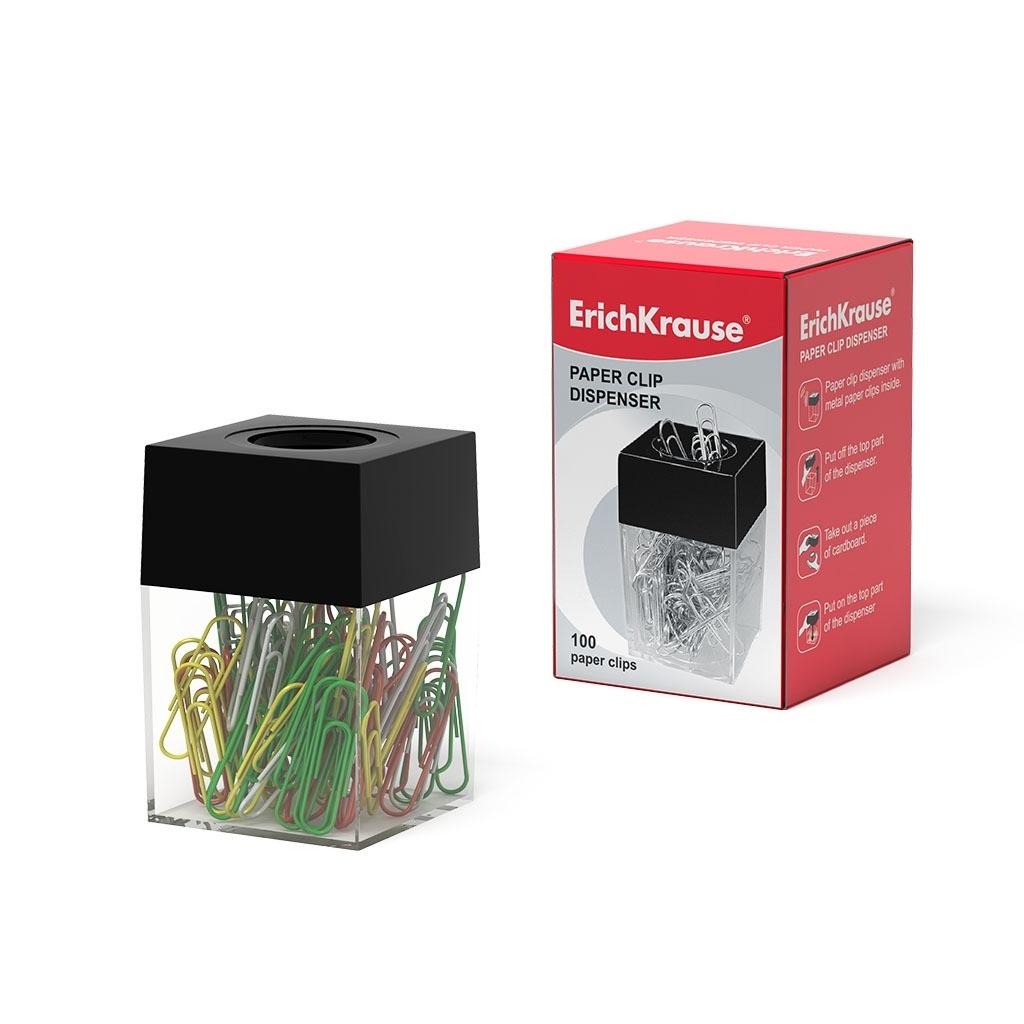 PORTACLIPS CUADRADO DISPENSADOR CLIPS MAGNETICO ERICHKRAUSE INCLUYE 100 CLIPS COLORES