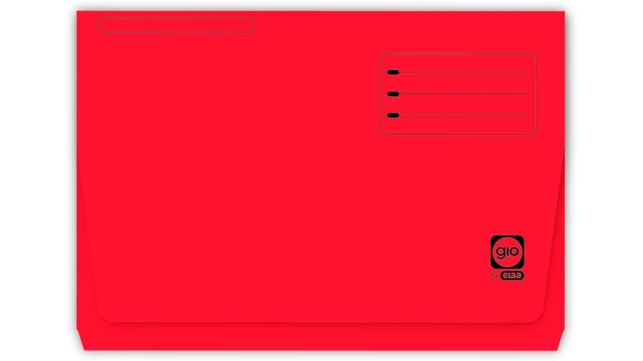 CAJA 25 SUBCARPETAS CON BOLSA Y SOLAPAS GIO POCKET 320 GRS TAMAÑO FOLIO COLOR ROJO