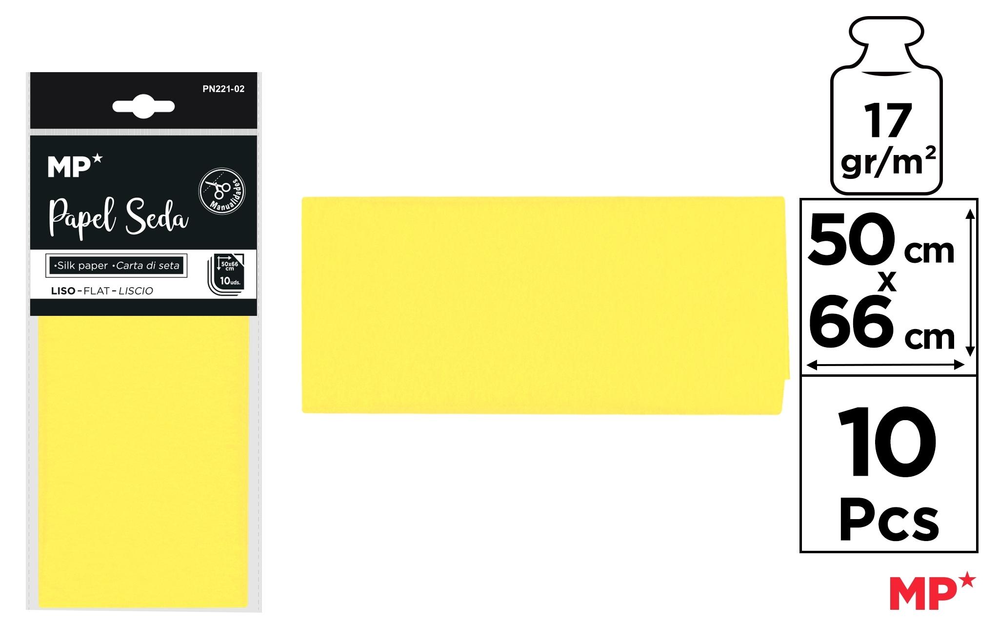 BOLSA 10 UNIDADES DE PAPEL SEDA MP 50 X 66 CM COLOR AMARILLO LIMON