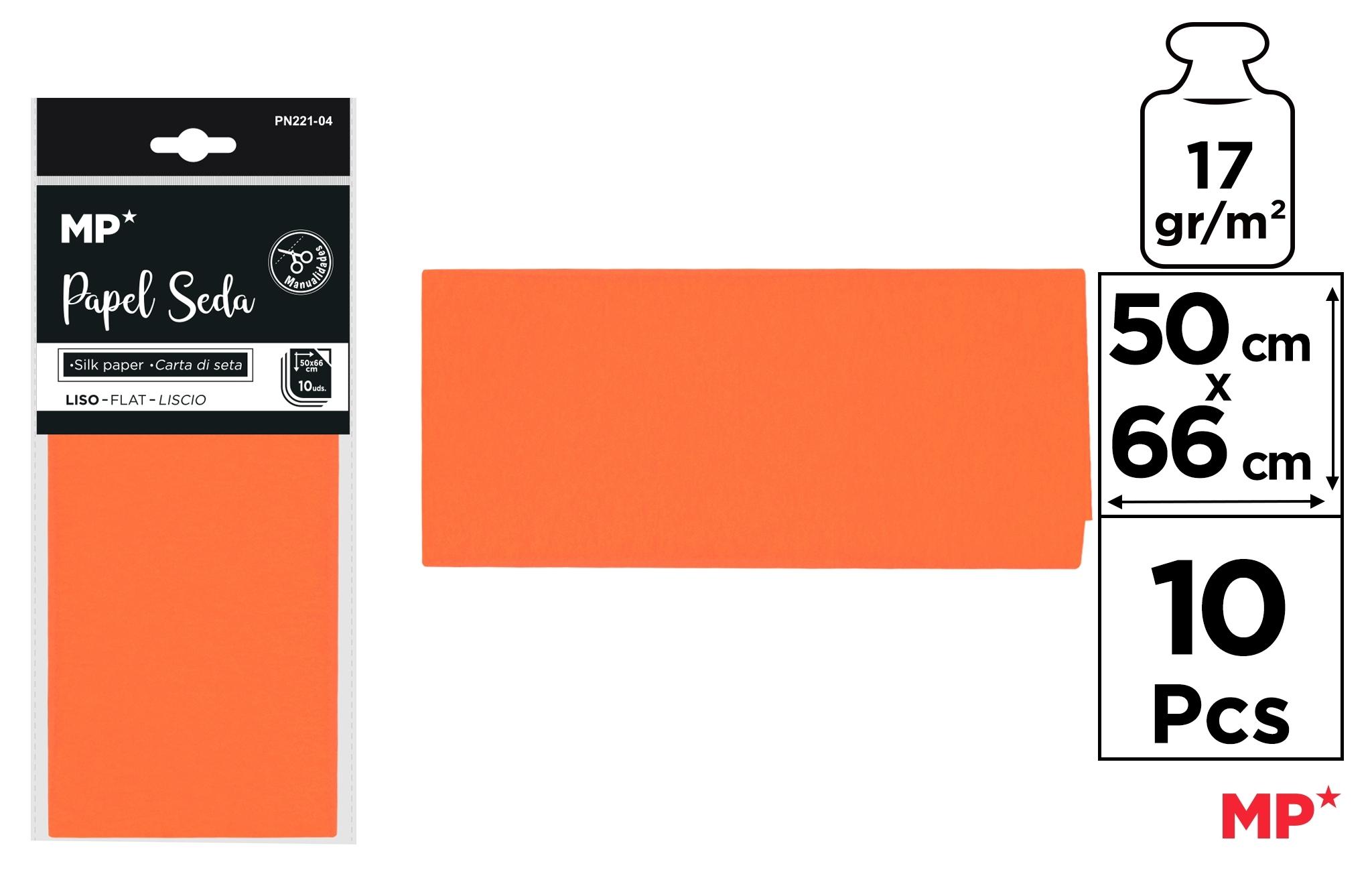 BOLSA 10 UNIDADES DE PAPEL SEDA MP 50 X 66 CM COLOR NARANJA