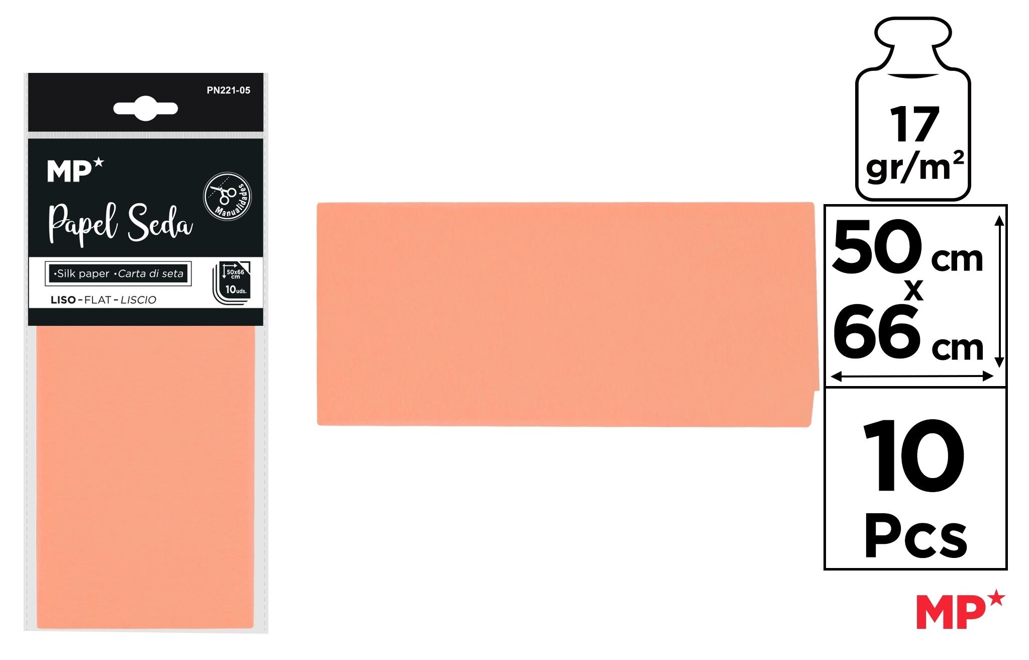 BOLSA 10 UNIDADES DE PAPEL SEDA MP 50 X 66 CM COLOR SALMON