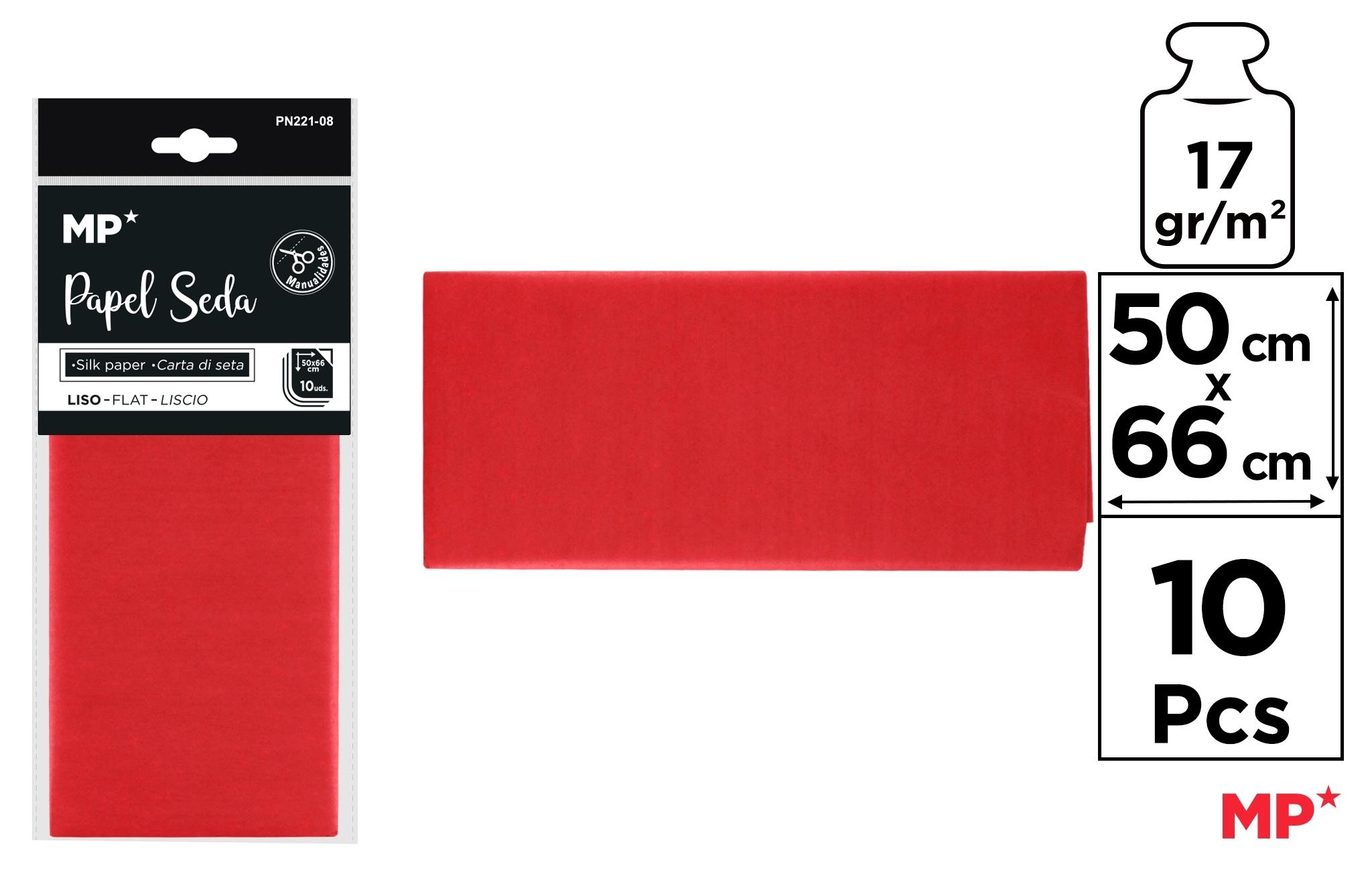 BOLSA 10 UNIDADES DE PAPEL SEDA MP 50 X 66 CM COLOR ROJO