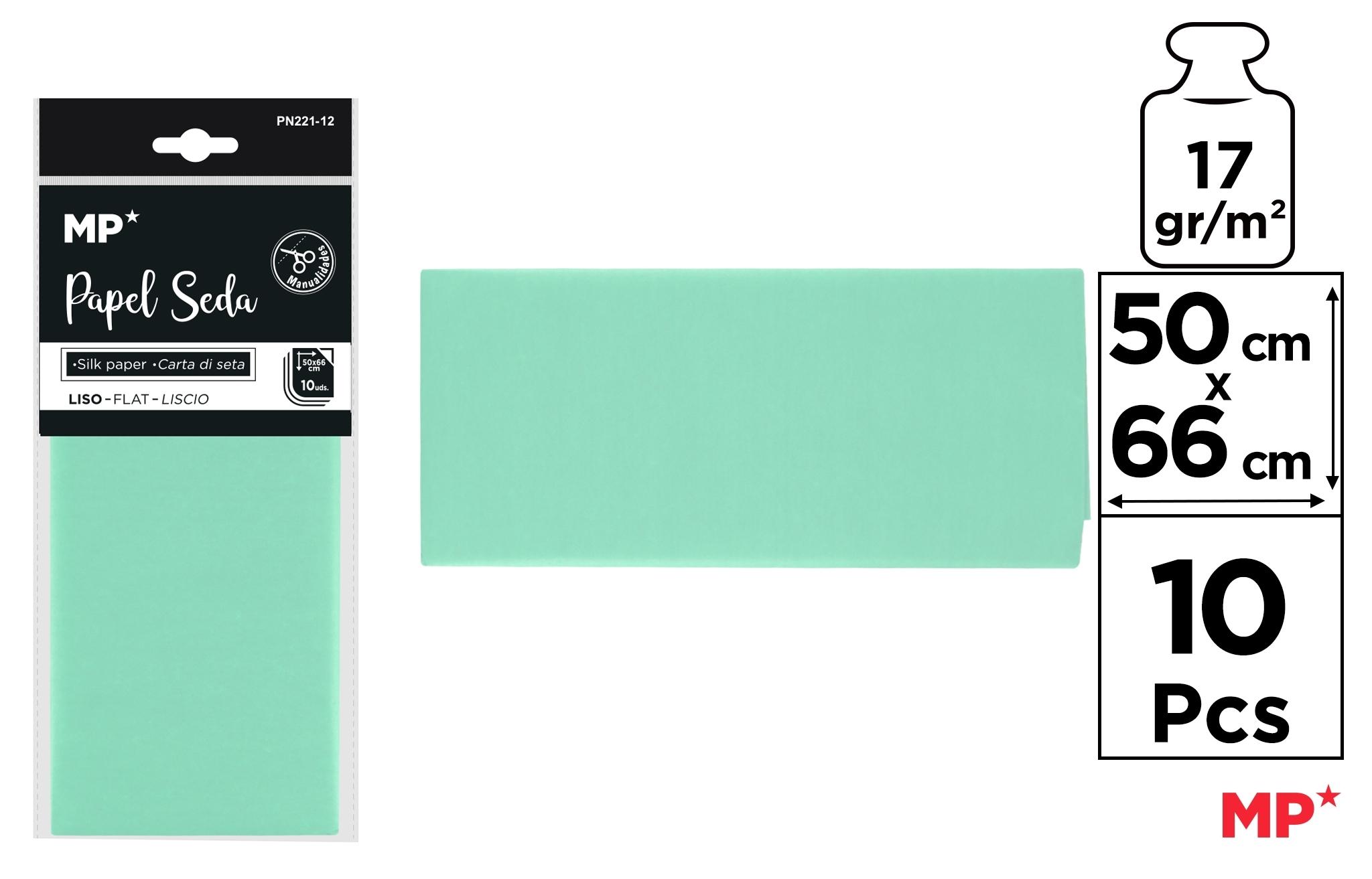 BOLSA 10 UNIDADES DE PAPEL SEDA MP 50 X 66 CM COLOR VERDE MENTA