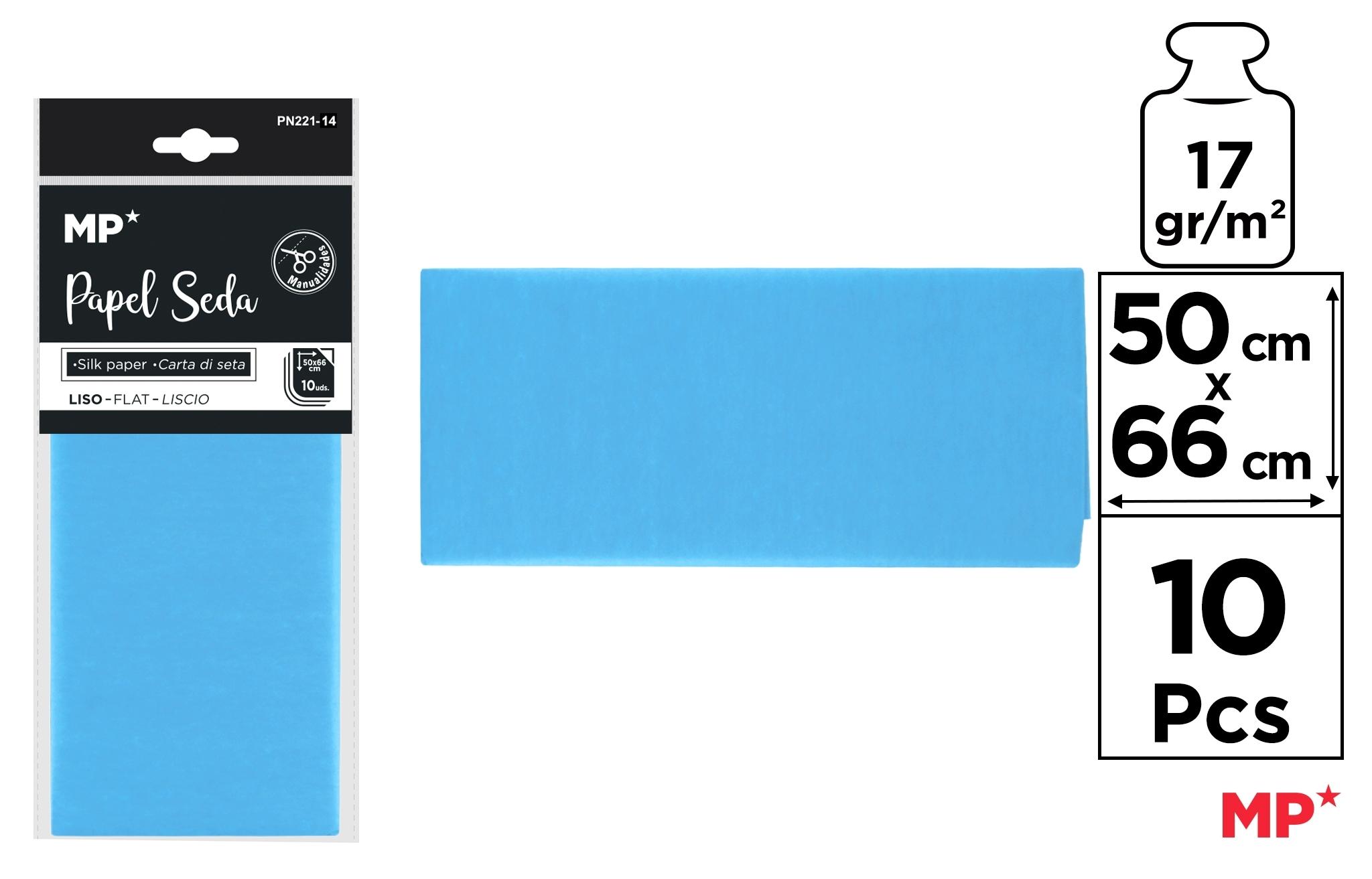 BOLSA 10 UNIDADES DE PAPEL SEDA MP 50 X 66 CM COLOR AZUL TURQUESA