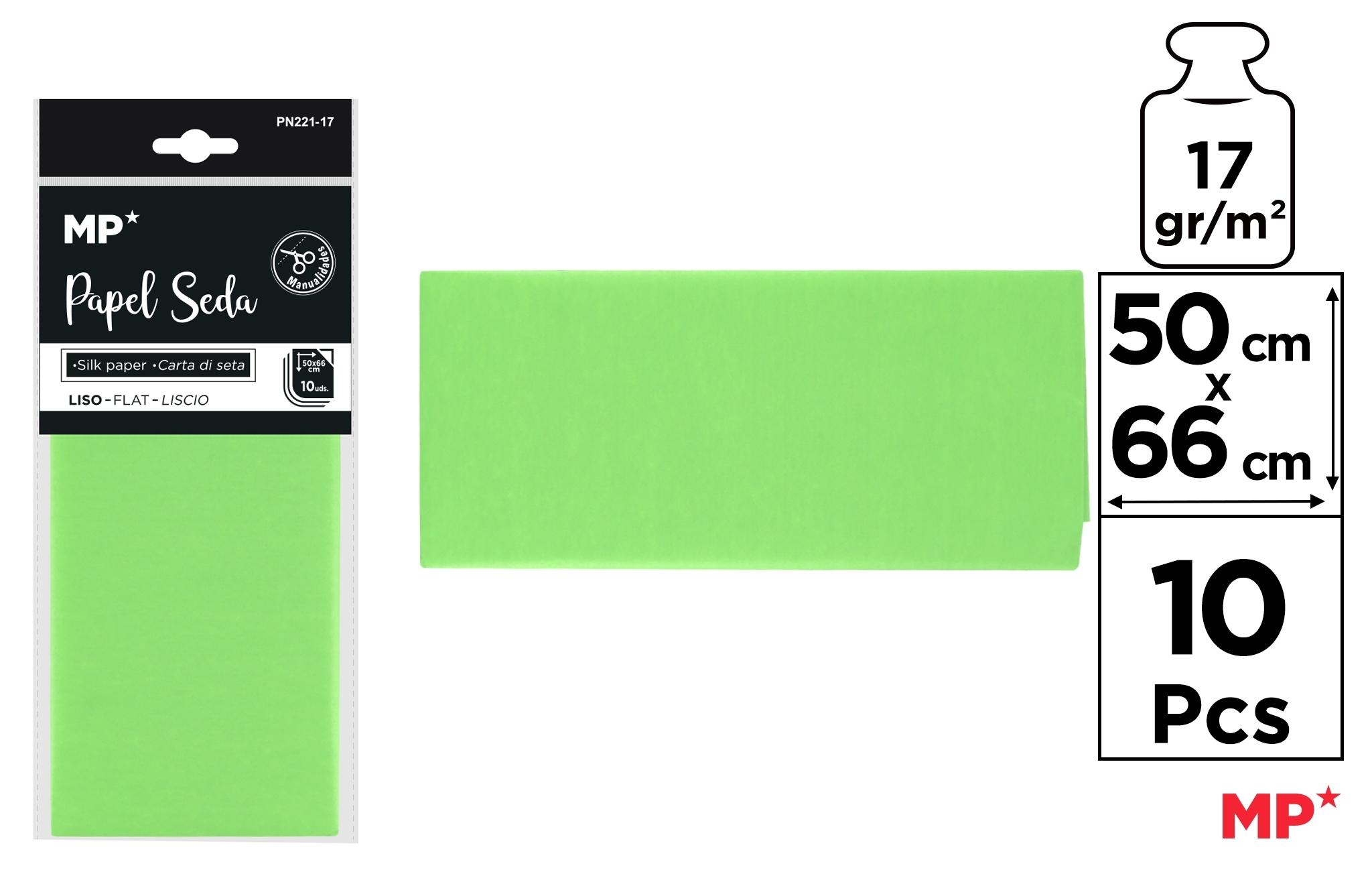 BOLSA 10 UNIDADES DE PAPEL SEDA MP 50 X 66 CM COLOR VERDE PISTACHO