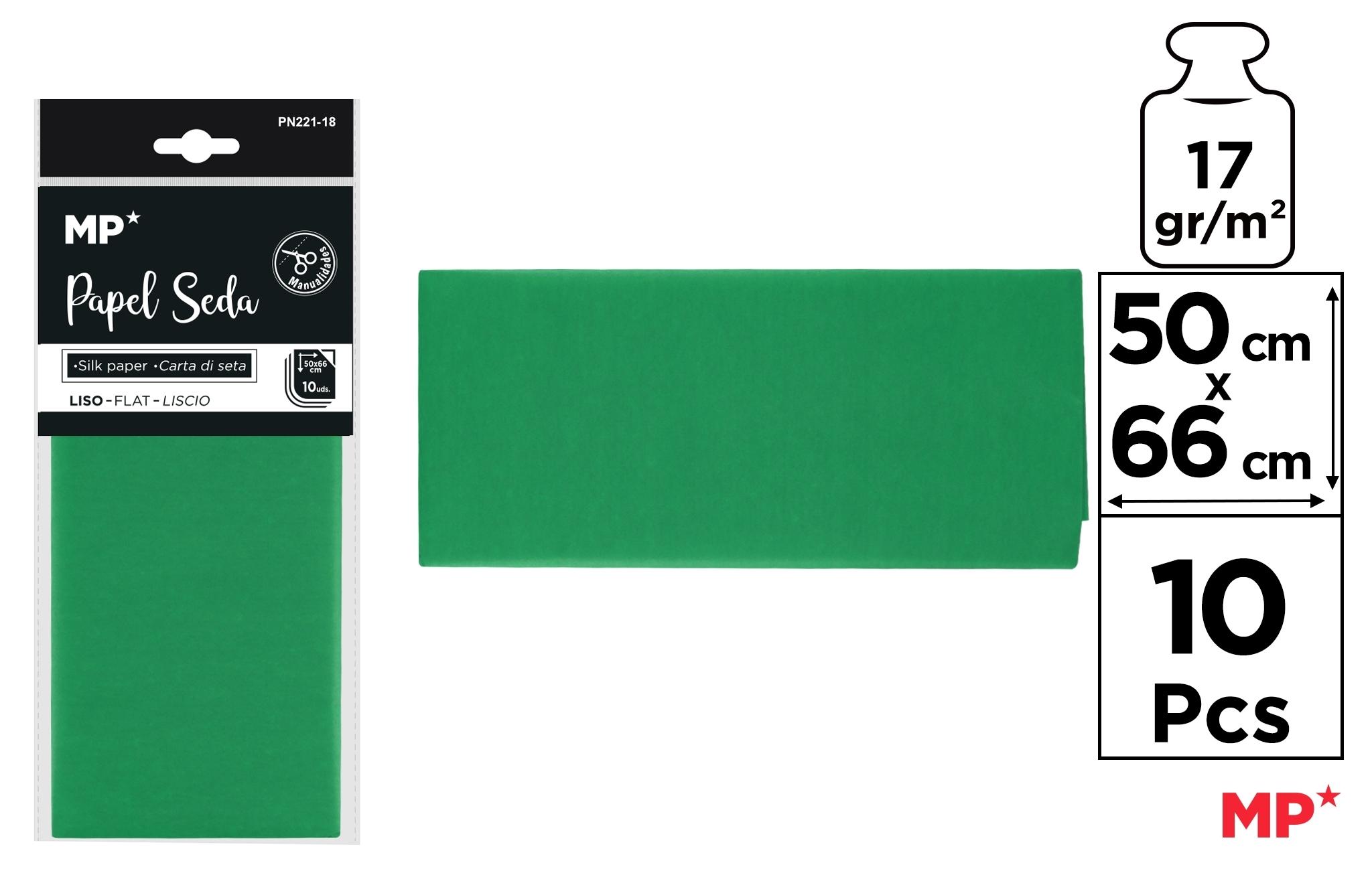 BOLSA 10 UNIDADES DE PAPEL SEDA MP 50 X 66 CM COLOR VERDE