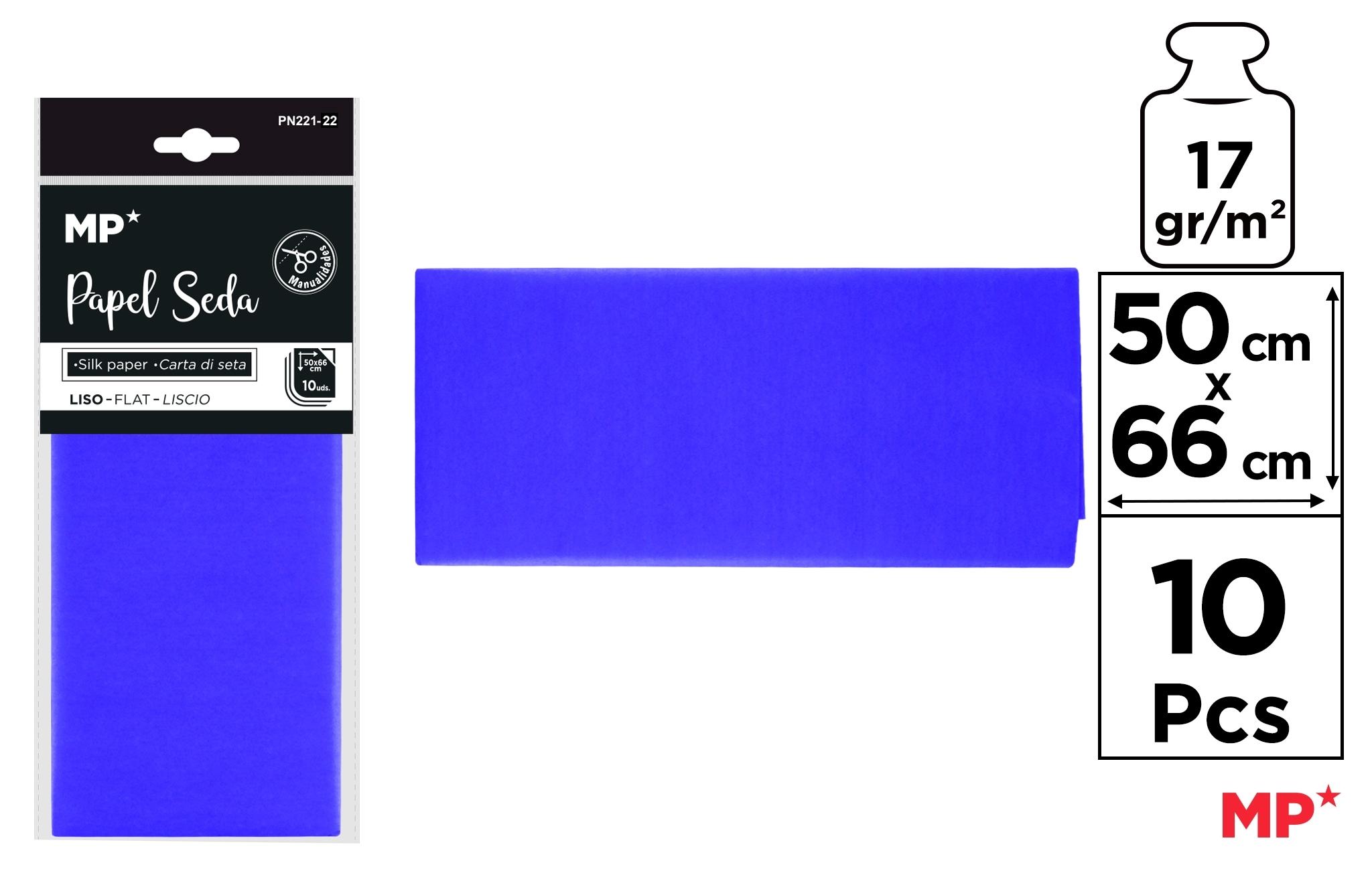 BOLSA 10 UNIDADES DE PAPEL SEDA MP 50 X 66 CM COLOR AZUL ANIL