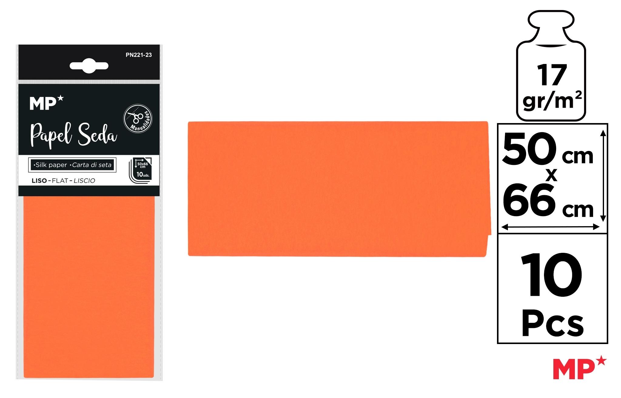 BOLSA 10 UNIDADES DE PAPEL SEDA MP 50 X 66 CM COLOR NARANJA CLARO