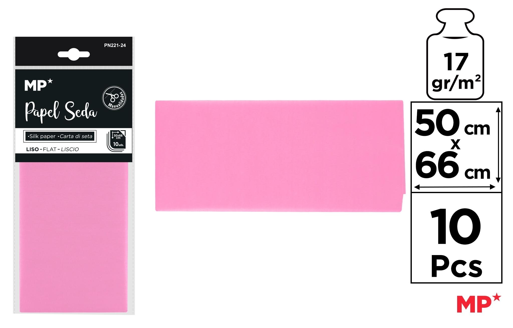 BOLSA 10 UNIDADES DE PAPEL SEDA MP 50 X 66 CM COLOR ROSA CLARO