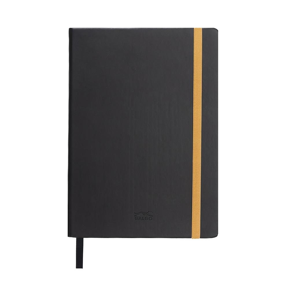 CUADERNO DE NOTAS GALGO A5 RAYADO HORIZONTAL 1 RAYA CIERRE CON GOMA COLOR NEGRO