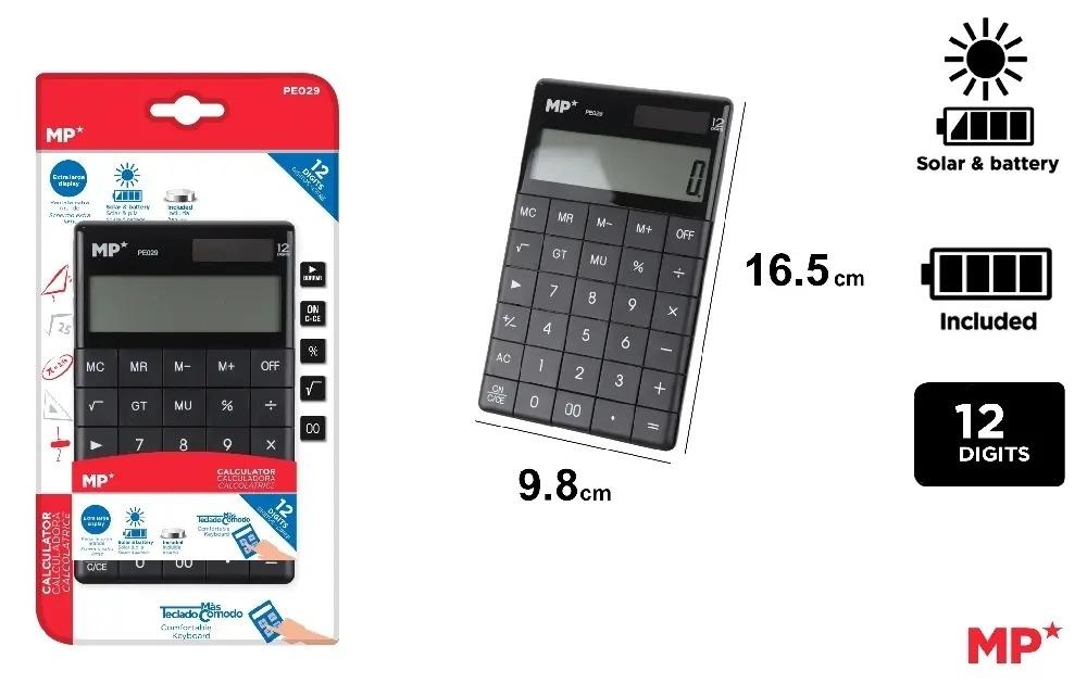 CALCULADORA SOBREMESA MP PE029 TECLAS ORDENADOR SOLAR Y PILAS 12 DIGITOS COLOR NEGRO