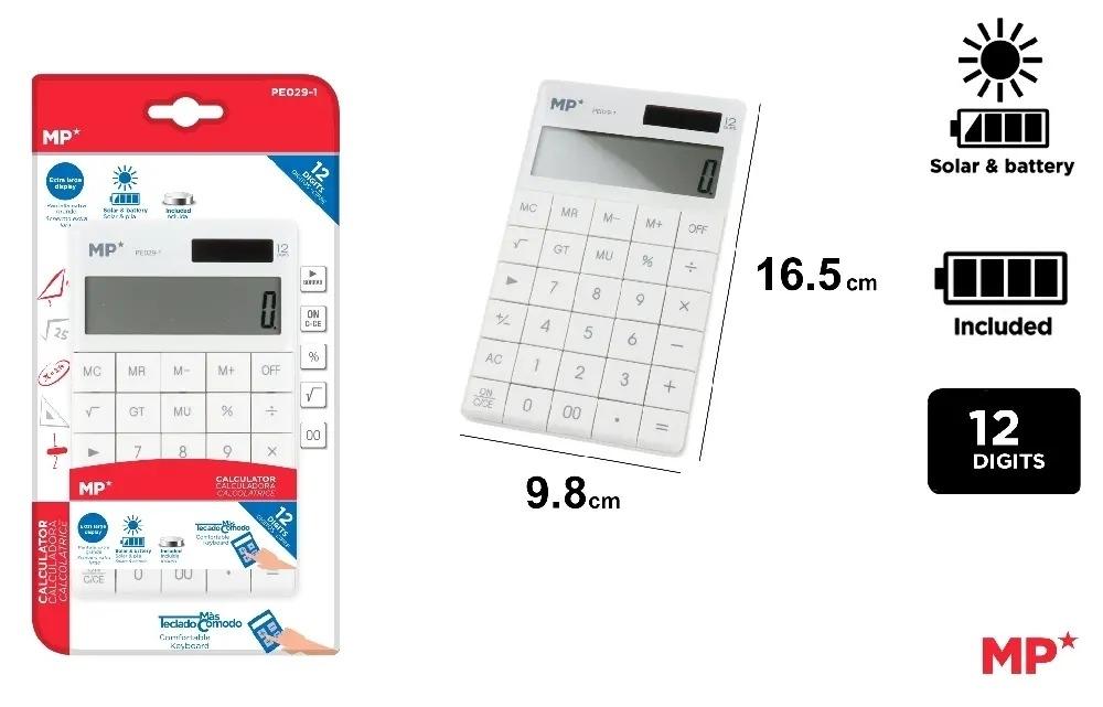 CALCULADORA SOBREMESA MP PE029-1 TECLAS ORDENADOR SOLAR Y PILAS 12 DIGITOS COLOR BLANCO