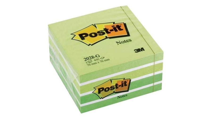 CUBO 450 HOJAS NOTAS POST-IT REPOSICIONABLES 76X76MM VERDE PASTEL