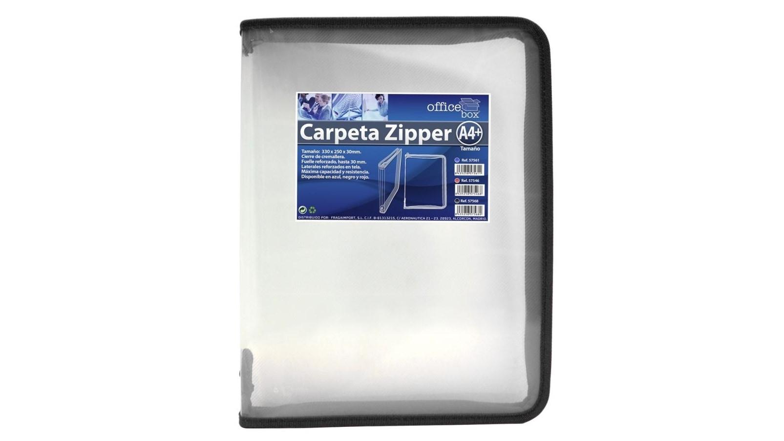 CARPETA POLIPROPILENO CON CREMALLERA ZIPPER OFFICE BOX A4+ COLOR NEGRO