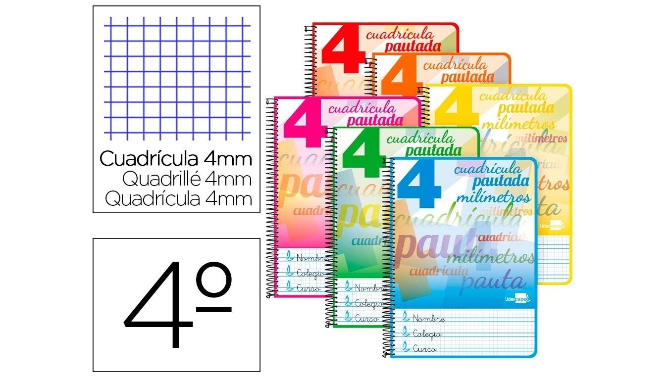 CUADERNO ESPIRAL LIDERPAPEL CUARTO PAUTAGUIA TAPA BLANDA 40H 75 GR CUADRO PAUTADO 4MM COLORES SURTIDOS