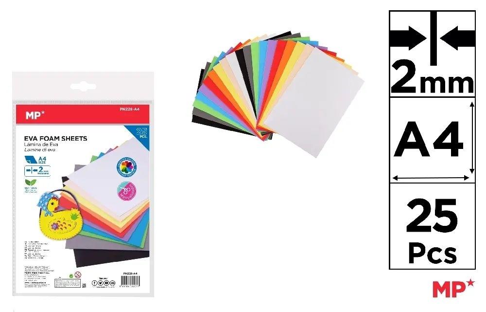 BLISTER 25 HOJAS GOMA EVA A4 MP 2MM COLORES SURTIDOS