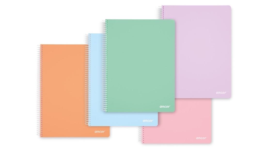 CUADERNO TAPA POLIPROPILENO FOLIO 80 HOJAS 90 G. CUADROS 4X4 ANCOR COLORES SURTIDOS PASTEL