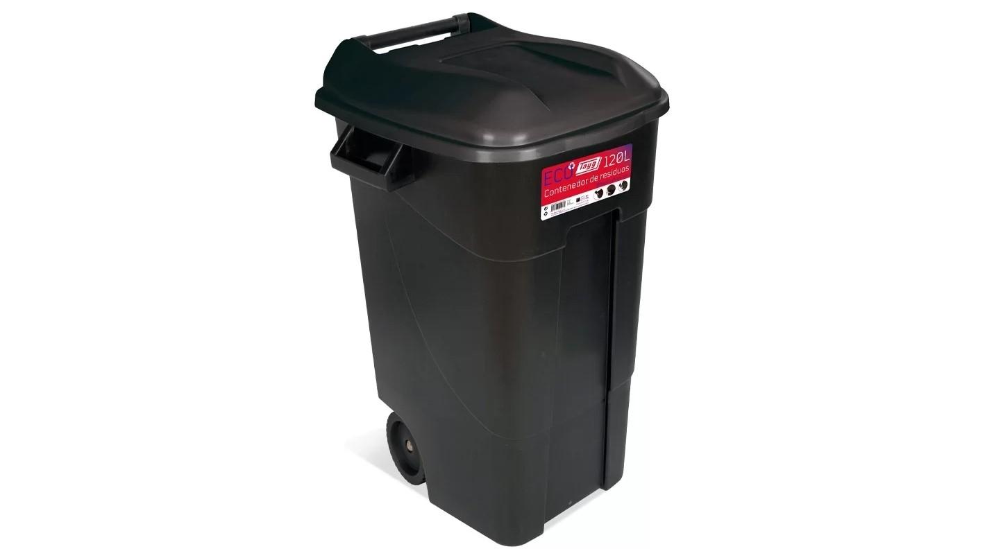 CONTENEDOR DE RECICLAJE TAYG CON RUEDAS 120 L NEGRO CON TAPA NEGRA