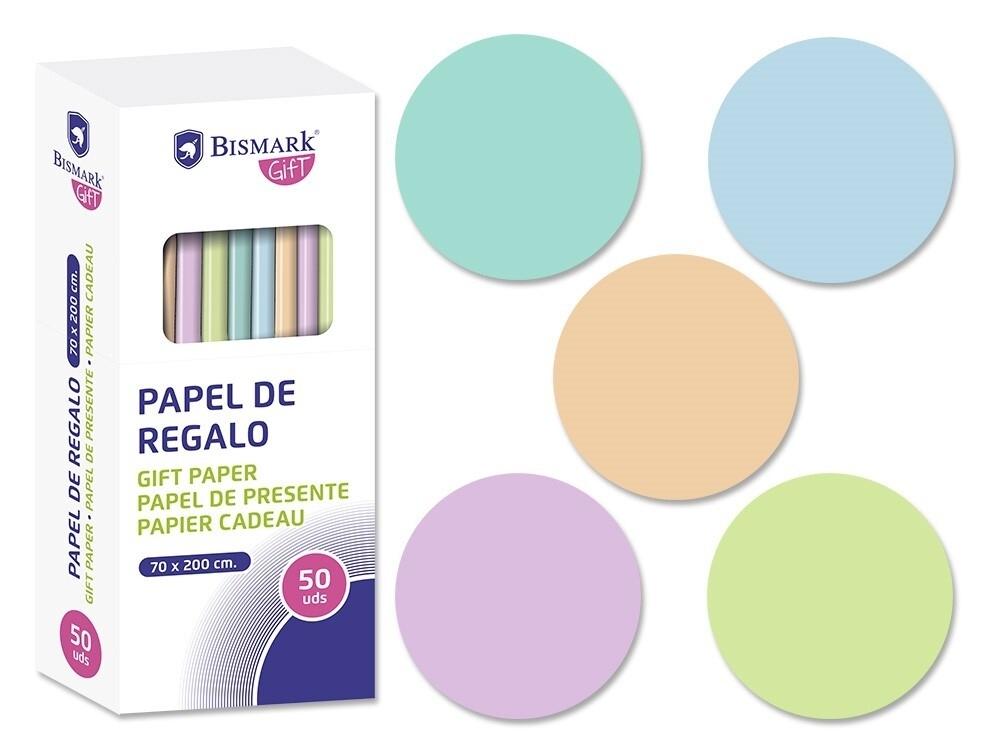 ROLLO PAPEL REGALO BISMARK 70 X 200 CM LISO COLORES PASTEL