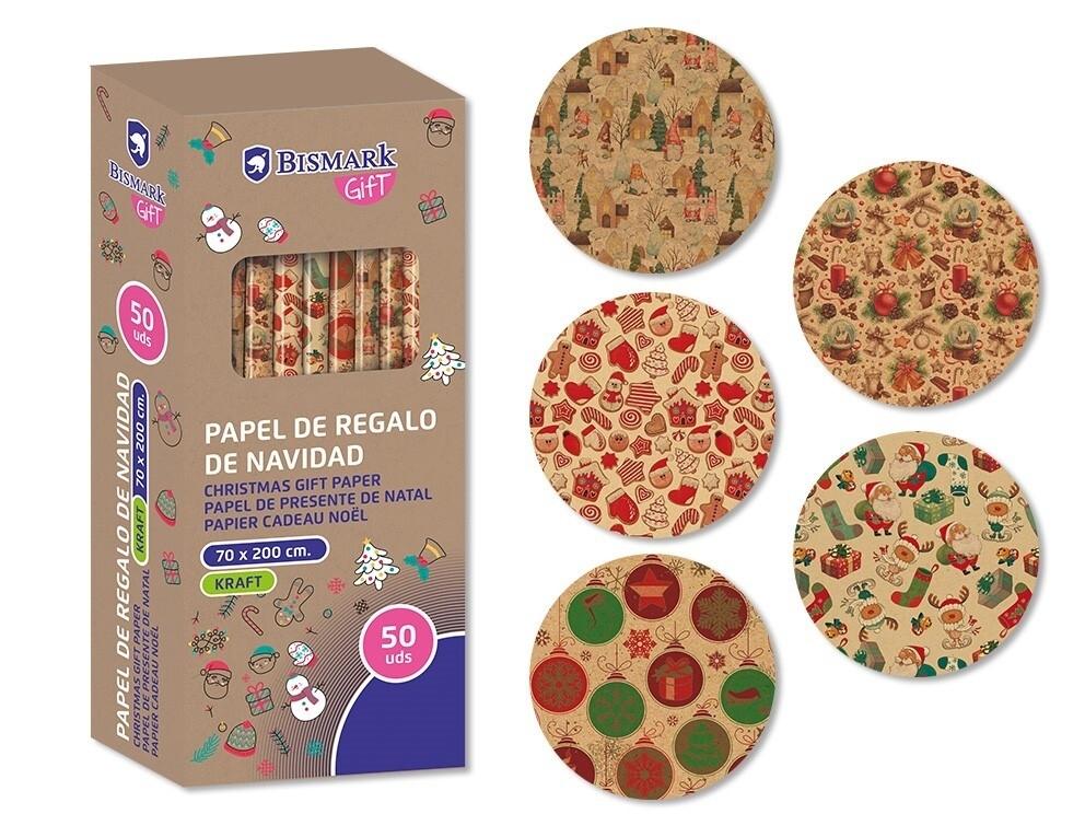 ROLLO PAPEL REGALO BISMARK 70 X 200 CM KRAFT NAVIDAD CELEBRATION